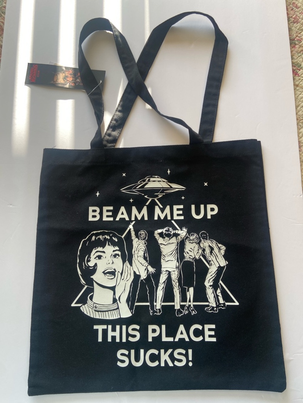 Beam Me Up Black Graphic Tote
